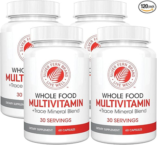 Silver Fern Whole Food Daily Multi Vitamin w/Trace Mineral Blend Supplement - 4 Bottles - 60 Vegicaps Each - 120 Day Supply - Natural, Non-GMO, Vegan, Multivitamin - Zero Synthetics