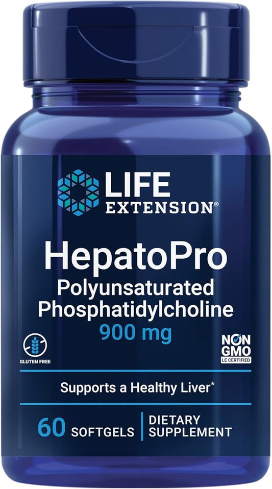 Life Extension HepatoPro, polyunsaturated phosphatidylcholine, 900 mg, Supports a Healthy Liver and detoxification, Protects Against oxidative Stress, Gluten-Free, Non-GMO, 60 softgels