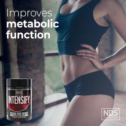Intensify NDS Nutrition Black - Thermogenic Blend with Advantra Z for Fat and Water Loss - Boost Metabolism, Burn Calories, Help Suppress Appetite - Improve Body Tone, Muscle Definition - 90 Capsules
