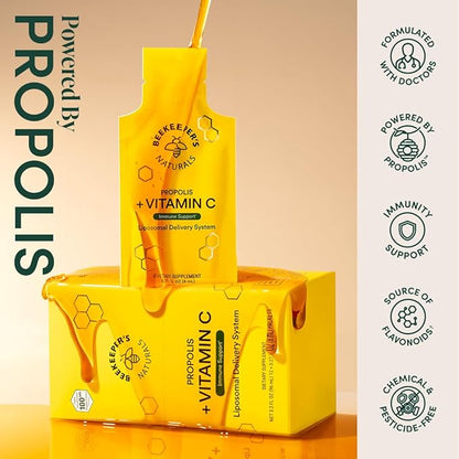 Beekeeper's Naturals Propolis Liposomal with Vitamin C Effective Bio-Available Immune Support Delivery, 30 Ct
