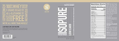 Isopure Protein Powder, Low Carb Whey Isolate with Vitamin C & Zinc for Immune Support, 25g Protein, Keto Friendly, Toasted Coconut, 42 Servings, 3 Pounds (Packaging May Vary)
