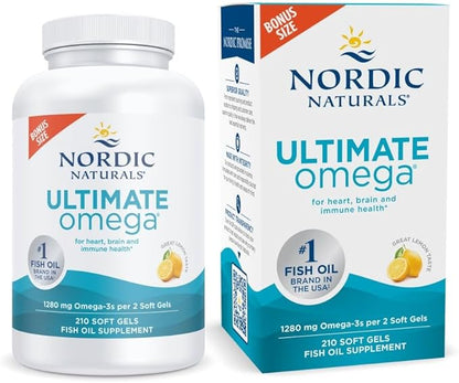 Nordic Naturals Ultimate Omega, Lemon Flavor - 210 Soft Gels - 1280 mg Omega-3 - High-Potency Omega-3 Fish Oil with EPA & DHA - Promotes Brain & Heart Health - Non-GMO - 105 Servings
