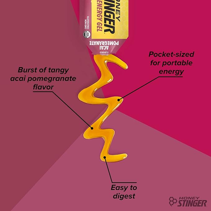 Honey Stinger Organic Acai Pomegranate Energy Gel | Gluten Free & Caffeine Free | For Exercise, Running and Performance | Sports Nutrition for Home & Gym, Pre and Mid Workout | 24 Pack, 26.4 Ounce