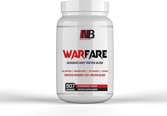 Warfare 2 lbs Advanced Whey Protein Blend 22g Protein per Serving Amazing Flavors (2 lbs, Strawberry Cream)