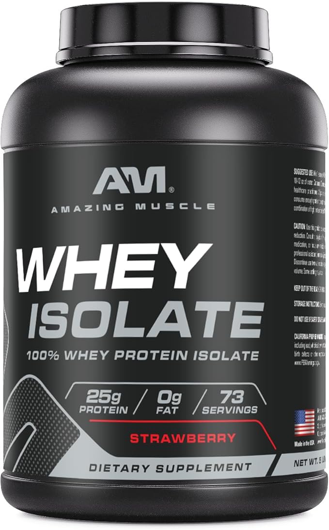 Whey Protein Isolate Powder | 25 Grams Protein Per Serving | 100% Whey Isolate | Zero Fat | Made in USA (5 Lb, Strawberry)