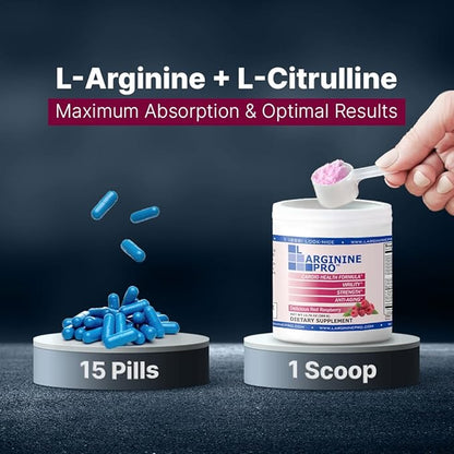 L-ARGININE PRO | L-arginine Supplement Drink Mix Powder | 5,500mg of L-arginine Plus 1,100mg L-Citrulline (Raspberry, 1 Jar)