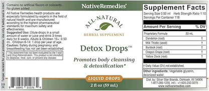 Native Remedies Detox Drops - All Natural Herbal Supplement Promotes Systemic Body Cleansing, Toxin Release and Liver Function and Detoxification - 59 mL