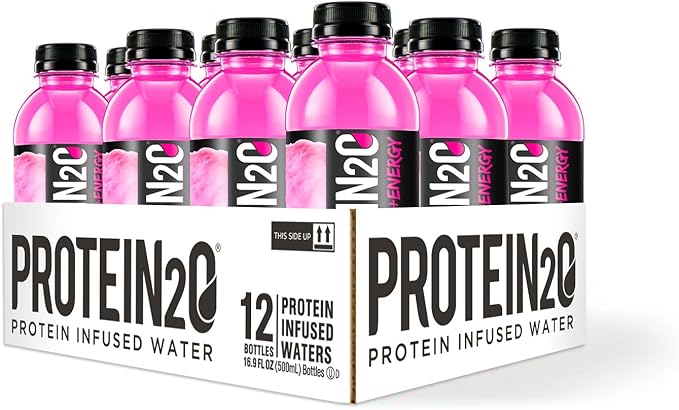Protein2o 15g Whey Protein Infused Water Plus Energy & Focus, Cotton Candy, 16.9 oz Bottle (Pack of 12)
