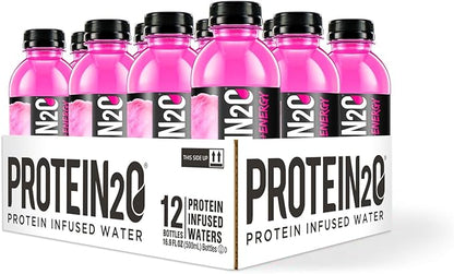 Protein2o 15g Whey Protein Infused Water Plus Energy & Focus, Cotton Candy, 16.9 oz Bottle (Pack of 12)