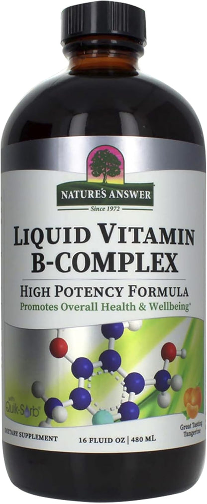 Nature's Answer Liquid Vitamin B-Complex Supports Healthy Energy Levels | Promotes Healthy Nerve Function | All-Natural Tangerine Flavor | Gluten-Free & Benzoate-Free 16oz