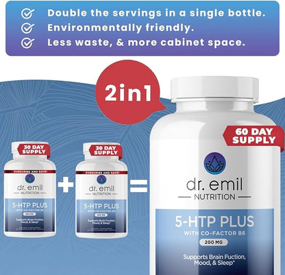 DR. EMIL NUTRITION 200 MG 5-HTP Plus with SAM-e for Mood, Stress, and Sleep - 5HTP Supplement with Vitamin B6-120 Vegan Capsules, 60 Servings