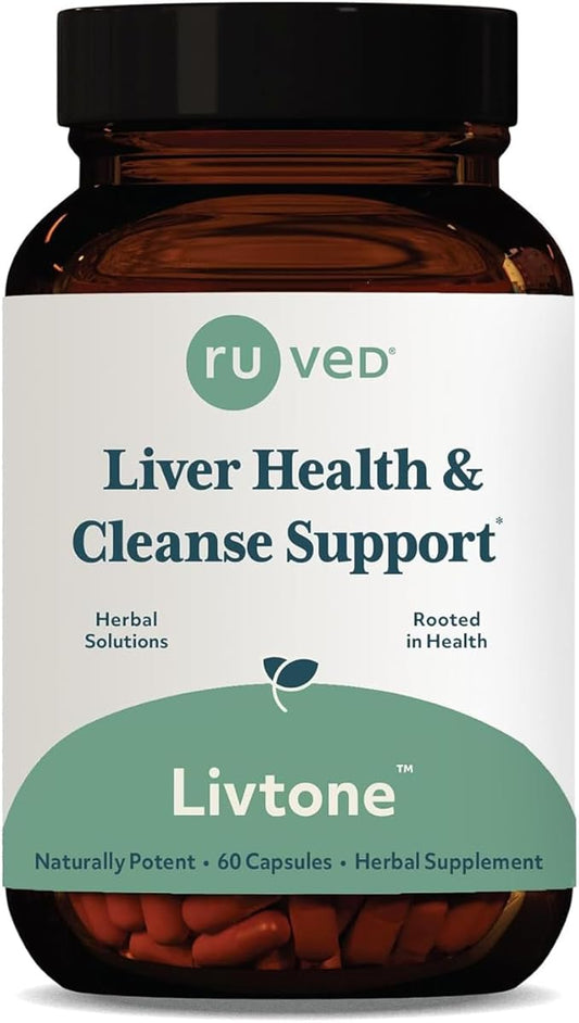 Ruved Livtone, Powerful Doctor-Formulated Liver Support with Berberine, Andrographis and Amla, Ayurvedic Herbal Supplement for Detoxification and Gastrointestinal Health, 60 Vegetarian Capsules
