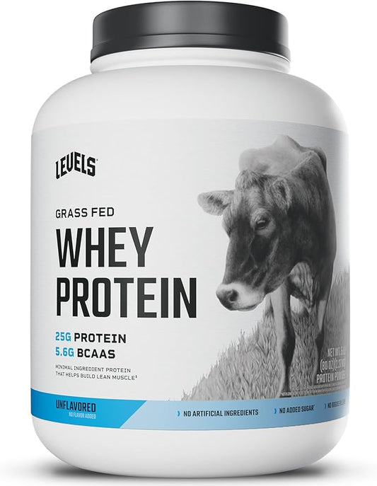Levels Grass Fed Whey Protein Powder, No Artificials, 25G of Protein, Unflavored, 5LB