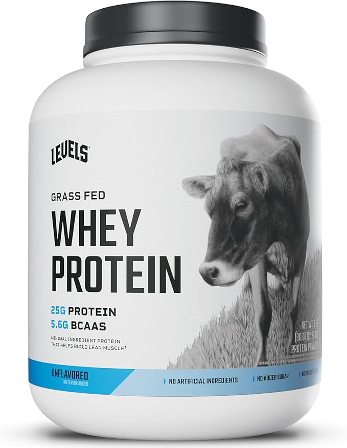Levels Grass Fed Whey Protein Powder, No Artificials, 25G of Protein, Unflavored, 5LB