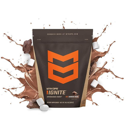 MTN OPS Hot Ignite Coffee Alternative | Charged Cocoa Flavor | Instant Coffee Nootropic & L-Arginine L-Citrulline Blend for Cognitive Clarity, & Focus | 200mg Caffeine | 30 Servings