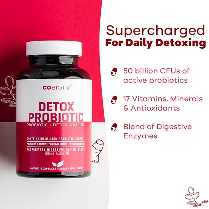 GOBIOTIX Probiotic Supplement with Digestive Enzymes - Detox and Digestive Health - Milk Thistle, Turmeric, and Dandelion Root for Gut Health - 50 Billion CFU - 60 Capsules