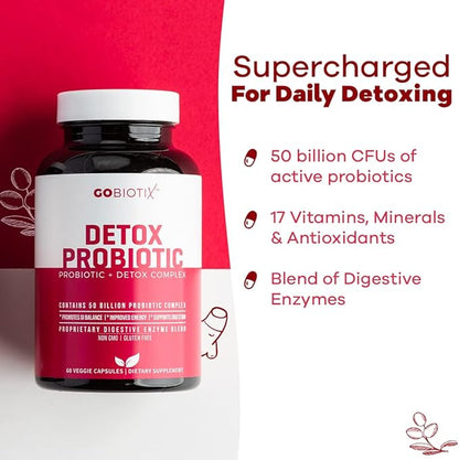 GOBIOTIX Probiotic Supplement with Digestive Enzymes - Detox and Digestive Health - Milk Thistle, Turmeric, and Dandelion Root for Gut Health - 50 Billion CFU - 60 Capsules