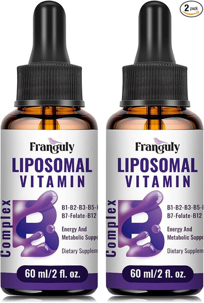 Liposomal Vitamin B Complex Liquid Sublingual B Complex Vitamins Supplement for Women Men Improved Absorption Methylated B12,B1, B2, B3, B5, B6,Folate,Biotin for Energy And Immune Support-4.0 oz
