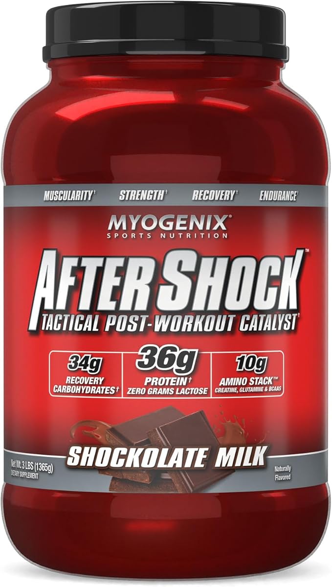 Myogenix Aftershock Post Workout, Unlimited Muscle Growth | Anabolic Whey Protein | Mass Building Carbohydrates | Amino Stack Creatine and Glutamine Plus BCAAs | Shockolate Milk - 2.64 LBS