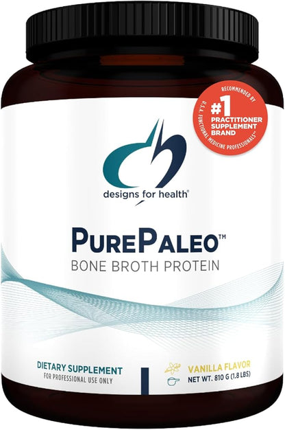 Designs for Health PurePaleo Collagen Protein Powder - 21g HydroBEEF Bone Broth Protein Supplement with Collagen Peptides + BCAAs - Vanilla, Non-GMO, Dairy-Free + Gluten-Free (30 Servings / 810g)