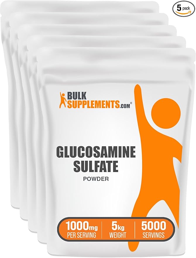 BulkSupplements.com Glucosamine Sulfate Powder - Glucosamine Supplement, Glucosamine Powder - for Joint Support, Gluten Free, 1000mg per Serving, 5kg (11 lbs) (Pack of 5)