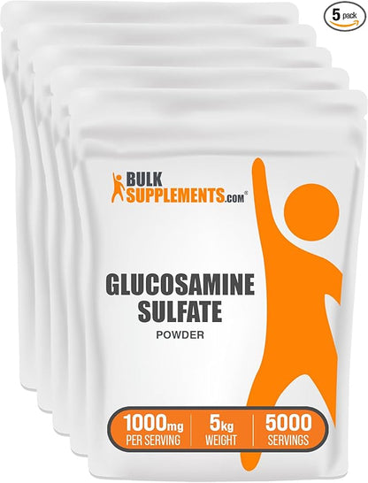 BulkSupplements.com Glucosamine Sulfate Powder - Glucosamine Supplement, Glucosamine Powder - for Joint Support, Gluten Free, 1000mg per Serving, 5kg (11 lbs) (Pack of 5)