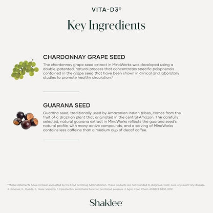 Shaklee MindWorks® - Brain Health Supplement for Brain Sharpness & Focus - Supported Nutrients & Extracts - Chardonnay Grape Seed Polyphenols, Guarana Extract, Vitamins B6, B12, Folate - 30 Tablets