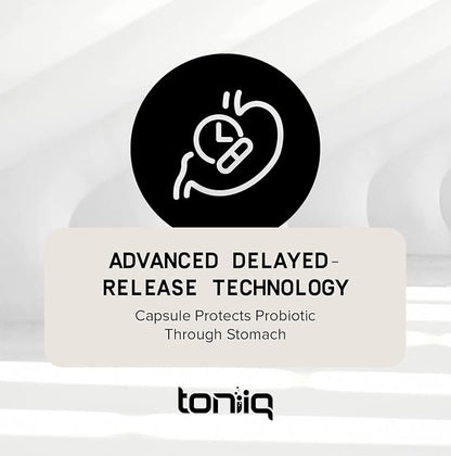 Toniiq 200 Billion CFU Probiotic Supplement 30 Verified Third-Party Tested Strains - Fully Shelf-Stable Probiotics Formula with Prebiotic Blend - Extended Release Capsules