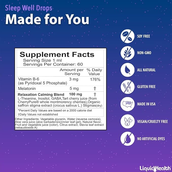 LIQUIDHEALTH Recovery, Rest, & Relaxation (RRnR) Liquid Vitamin Bundle with Calcium & Magnesium Multivitamin, Daily Multi Mineral Supplement, Organic Elderberry Drops, & Sleep Well Melatonin Drops