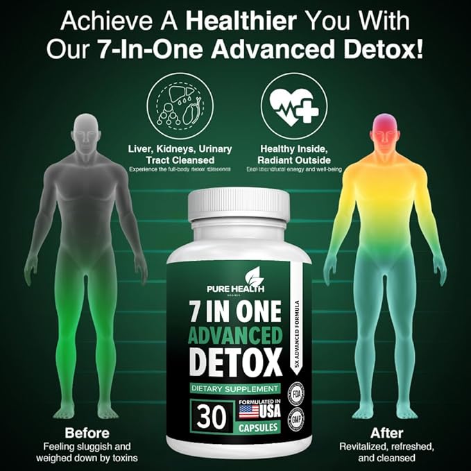 Extra Strength Fast Acting 7-in-ONE Advanced Formula - Full Body Cleanse - Detox & Liver Cleanse - Detox & Liver Repair, All Natural Toxins Remover, Healthy Cleansing Support for Liver (30 Capsule)