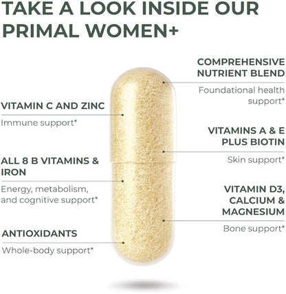 Primal Harvest Multivitamin for Women Vitamin A, Vitamin C, Vitamin D and E, Vitamin B12, B6, Biotin, Zinc Supplements, 30 Capsules (Womens 1 Pack)
