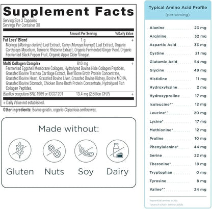 Ancient Nutrition Advanced Collagen Protein Lean with Probiotics, Hydrolyzed Collagen Peptides Supports Healthy Weight Loss* and Fat Loss*, 90 Count