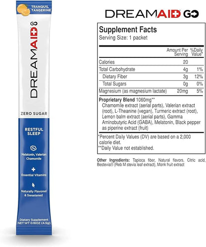 Sleep Aid Drink Mix, DreamAid, Melatonin, Chamomile - Helps Adults Fall Asleep Faster, Sleep Longer and Wake up Feeling Rejuvenated, Zero Sugar & Keto Friendly, 14 Servings (Pack of 1)