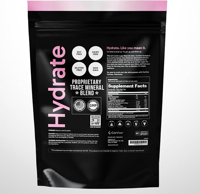 Hydrate Electrolyte Drink Mix | Pink Lemonade Flavor | NSF Certified | Electrolytes, Vitamin C, Magnesium, Zinc, Potassium | Used by Athletes & US Military | Boost Performance | 15 Packs
