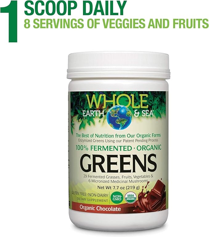 Natural Factors Whole Earth & Sea from, Organic Fermented Greens, Vegan Whole Food Supplement, Chocolate, 7.7 Oz