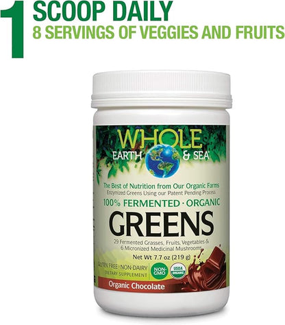 Natural Factors Whole Earth & Sea from, Organic Fermented Greens, Vegan Whole Food Supplement, Chocolate, 7.7 Oz