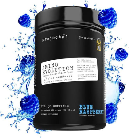 Project #1 AminoEVolution: Muscle Support & Recovery | BCAA's, EAA's, Electrolytes Powder | Keto-Friendly Energy Boost | Pre Workout for Men & Women | 30 Servings - Blue Raspberry | Amino Acids