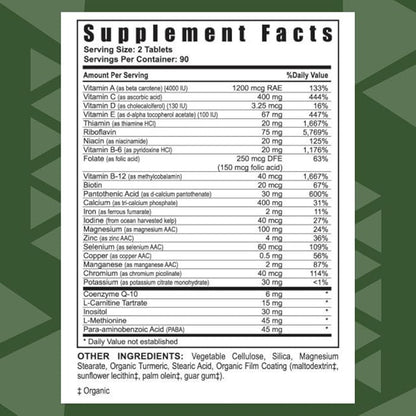 Youngevity Ultimate Daily Mega Multivitamin - 20+ Vitamins and Minerals w/ CoQ10 - Vitamins A, C, D, E, Zinc, Folate, Selenium, Calcium, Chromium, and More - High Absorption -180 Tablets (Pack of 1)