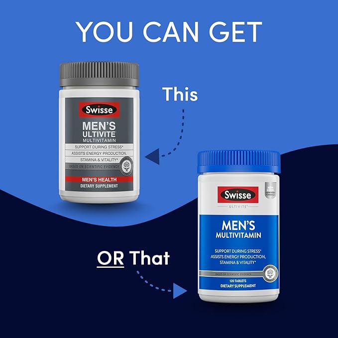 Swisse Ultivite Daily Multivitamin for Men | 50 Vitamins, Antioxidants and Minerals + Adaptogens | Energy, Stress & Immune Support | Mens Multivitamins Supplement | 120 Tablets