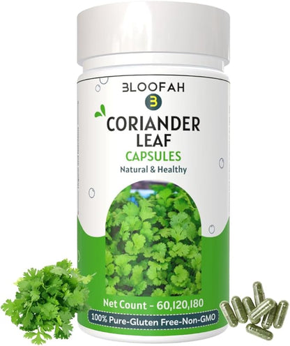 Coriander Leaf Extract 10:1 Capsules 5000mg - 60 Count | 100% Pure Coriander (Coriandrum sativum) Leaf Powder Supplement | Rich Source of Vitamin A & C | Natural, Non-GMO, Gluten Free