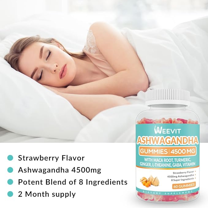 Ashwagandha Gummies 4500mg for Women & Men, Ashwagandha Gummy with Maca Root Powder | Organic Ashwa Gummies for Boost Energy