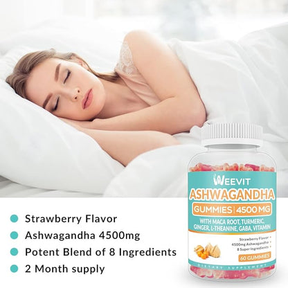 Ashwagandha Gummies 4500mg for Women & Men, Ashwagandha Gummy with Maca Root Powder | Organic Ashwa Gummies for Boost Energy