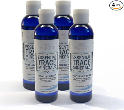 Waiora Essential Trace Minerals | Help Replenish Key Trace Minerals | 60+ Ionic Trace Minerals | Support Body’s Essential Functions, pH Balance | Plus Electrolytes for Hydration (4 Bott /192 serv)