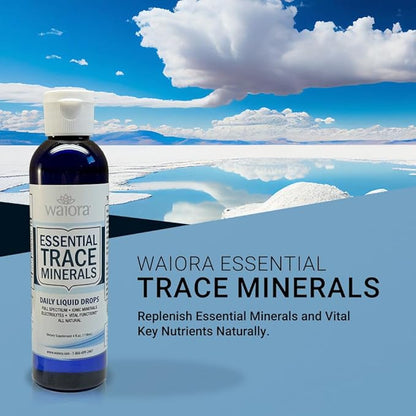 Waiora Essential Trace Minerals | Help Replenish Key Trace Minerals | 60+ Ionic Trace Minerals | Support Body’s Essential Functions, pH Balance | Plus Electrolytes for Hydration (2 Bott / 96 serv)