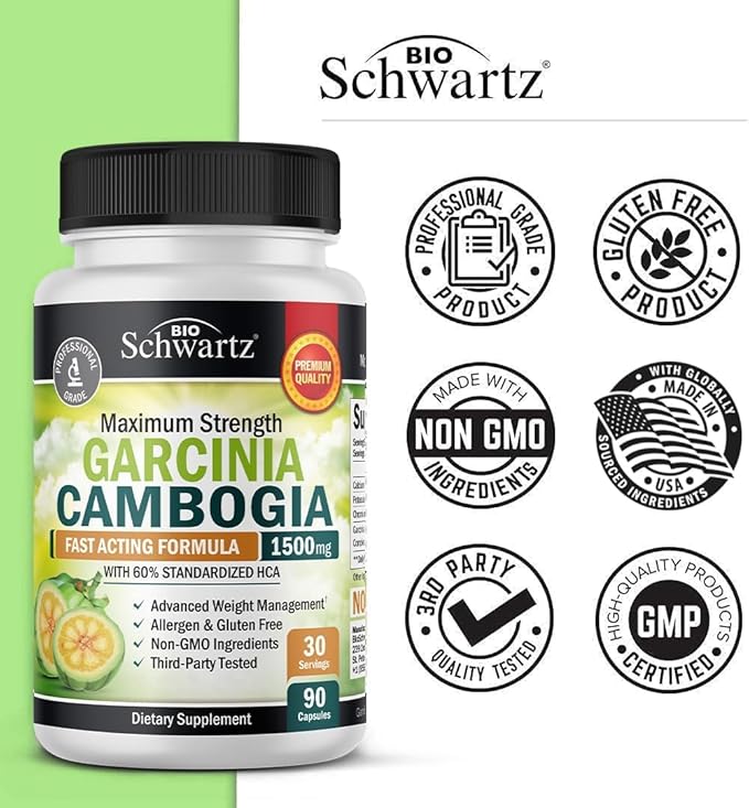 Garcinia Cambogia Weight Loss Pills - 1500mg HCA Pure Extract - Fast Acting Appetite Suppressant - Fat Burner for Women and Men to Help Lose Weight - Carb Blocker Metabolism Diet Pill - 90 Capsules