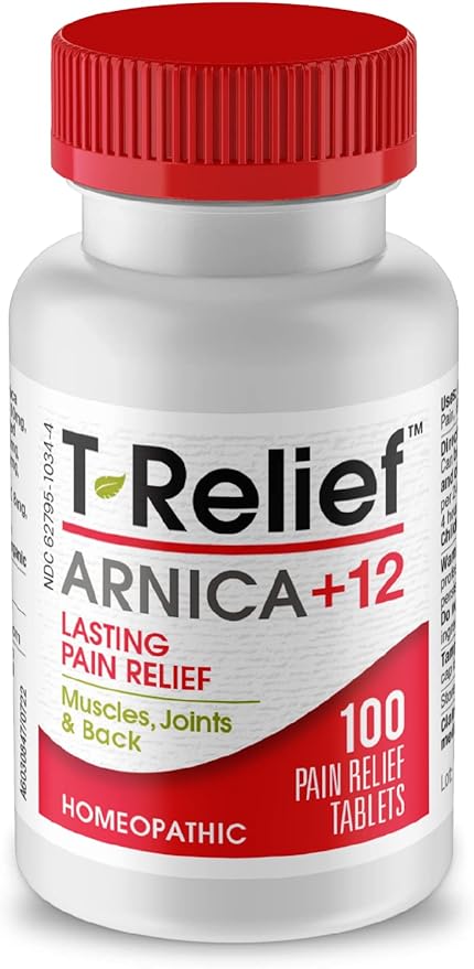 T-Relief Arnica +12 Natural Relieving Actives for Back Pain Joint Soreness Muscle Aches & Stiffness Whole Body Fast-Acting Relief for Women & Men - 100 Tablets