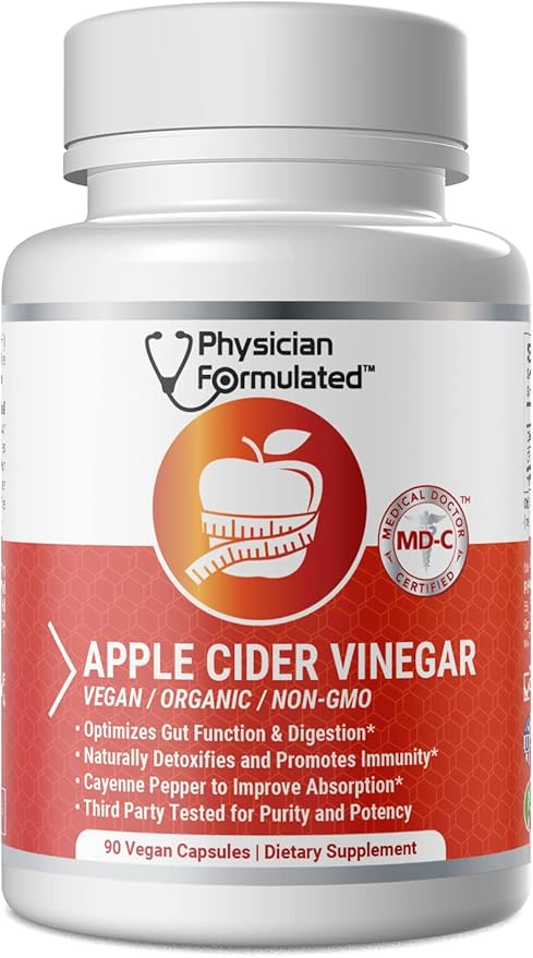 100% Organic Apple Cider Vinegar Capsules 750mg in just 1 Pill Pure Raw Apple Cider Vinegar with Cayenne Pepper for Natural, Fast Detox and Cleanse - 90 Capsules