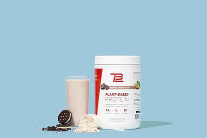 TB12 Plant Based Protein Powder by Tom Brady, 24g of Vegan Pea Protein, Low Sugar, Low Carb, Non-GMO, Meal Replacement, Keto Friendly, Paleo, Sugar Free, Cookies and Cream Flavor (30 Servings)