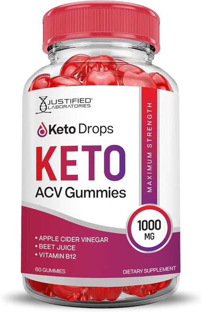 (3 Pack) Keto Drops Keto ACV Gummies Advanced Formula 1000MG Keto Drops Keto Gummies Apple Cider Vinegar Formulated with Pomegranate Beet Juice Powder B12 Vegan Non GMO 180 Gummys