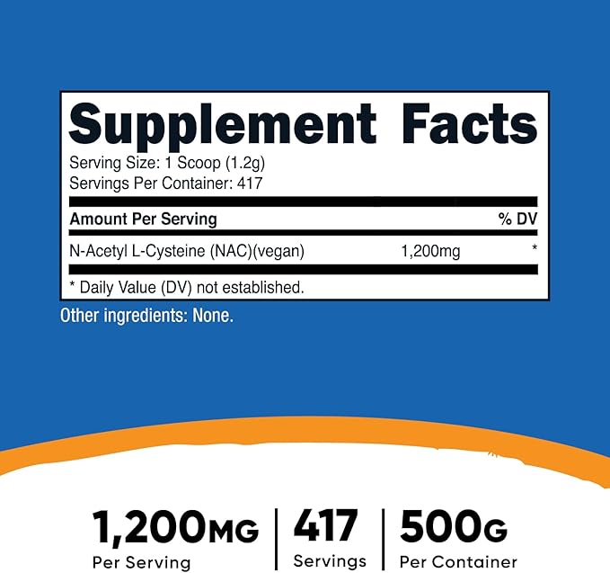 Nutricost N-Acetyl L-Cysteine (NAC) Powder 500 Grams - Vegan NAC, Non-GMO, Gluten Free
